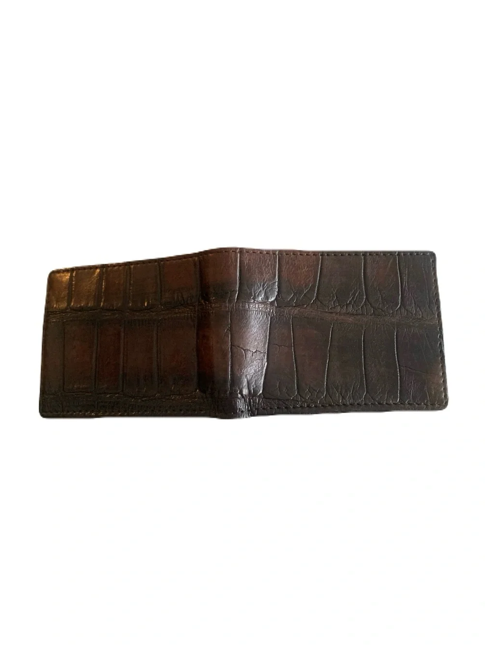 Made in the USA Brown Matte Genuine Alligator Leather Lined Slim Fold Wallet